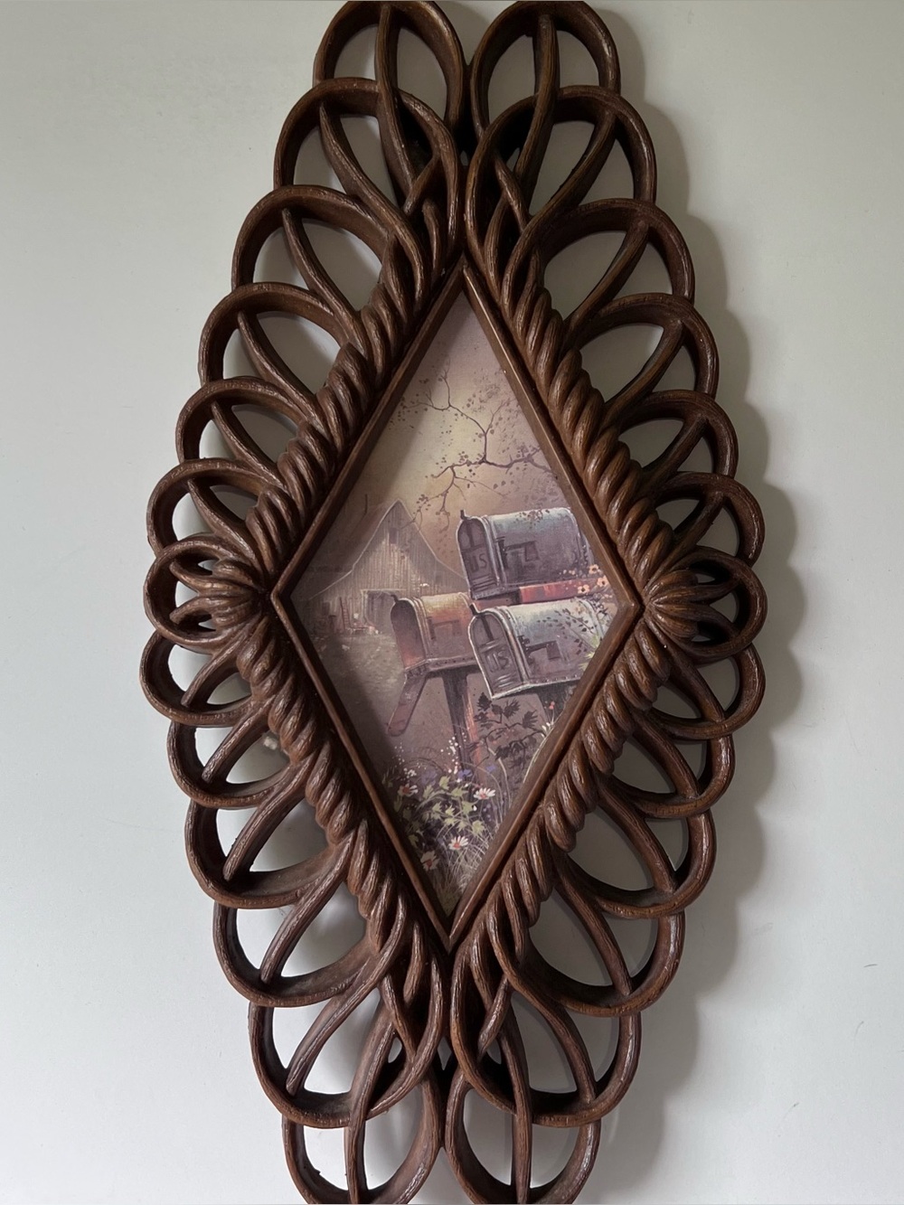 Vintage 1975 Burwood Wall Decor Style #1350 Mailboxes Flowers Trees Faux Wood